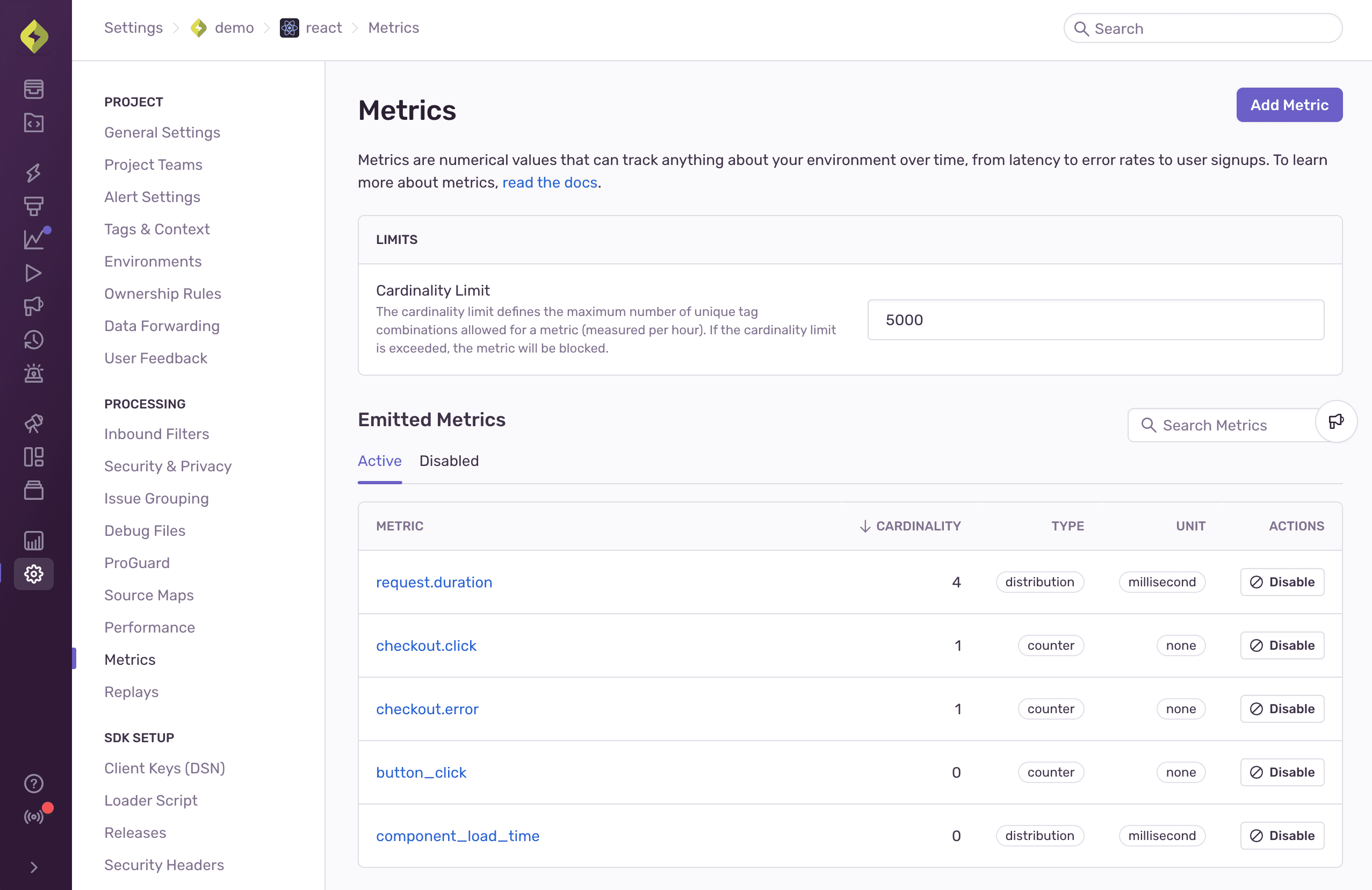 Metric Settings